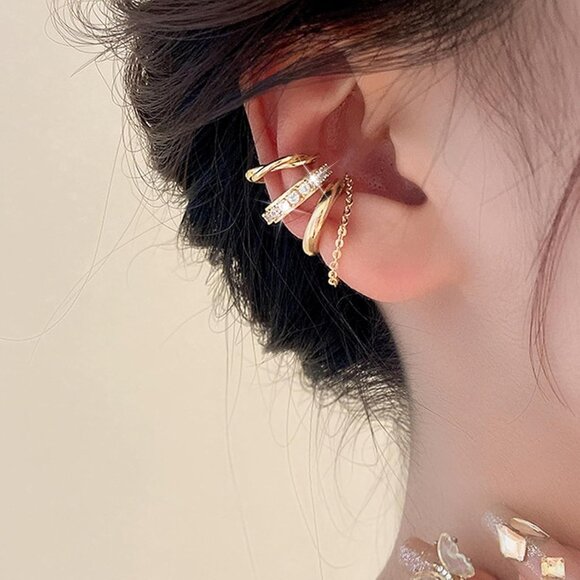 Gold Chain Non Piercing Rhinestone Star Clip on Earring Cartilage Jewelryt Gift - Picture 4 of 6